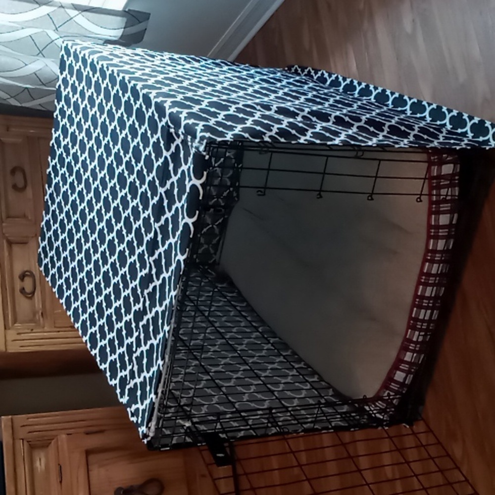 Homemade Black and White Waverly Geometric Dog Crate Cover Fits Crate 43x30